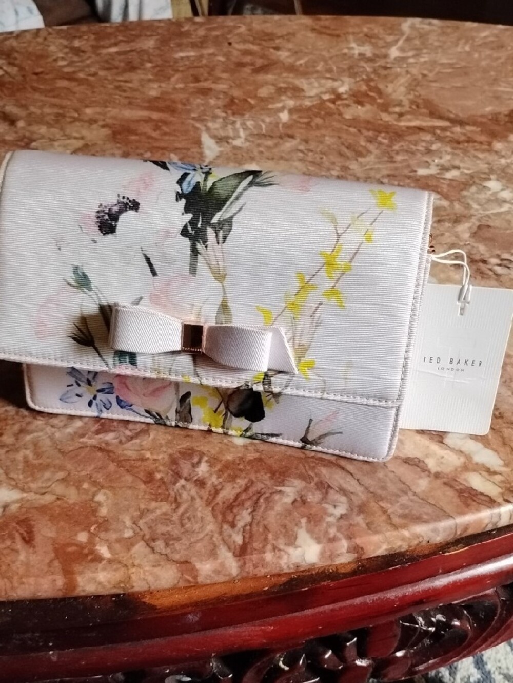 Ted Baker Rose Gold Chain Pink Floral Crossbody with Bow